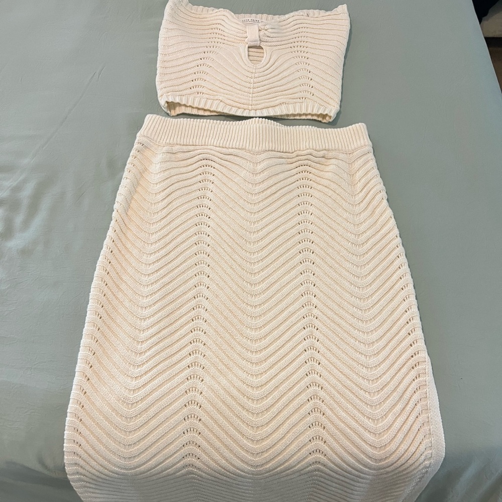 12th Tribe Cream Ribbed Midi Pencil Skirt